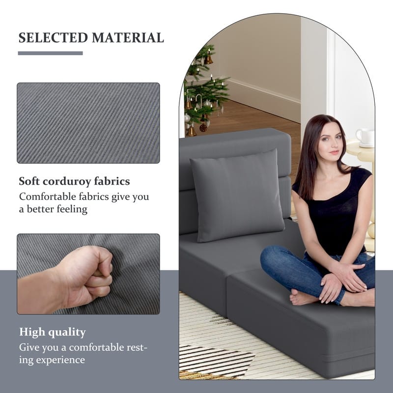 Corduroy Compression Convertible Folding Sectional Sofas (Set of 4)