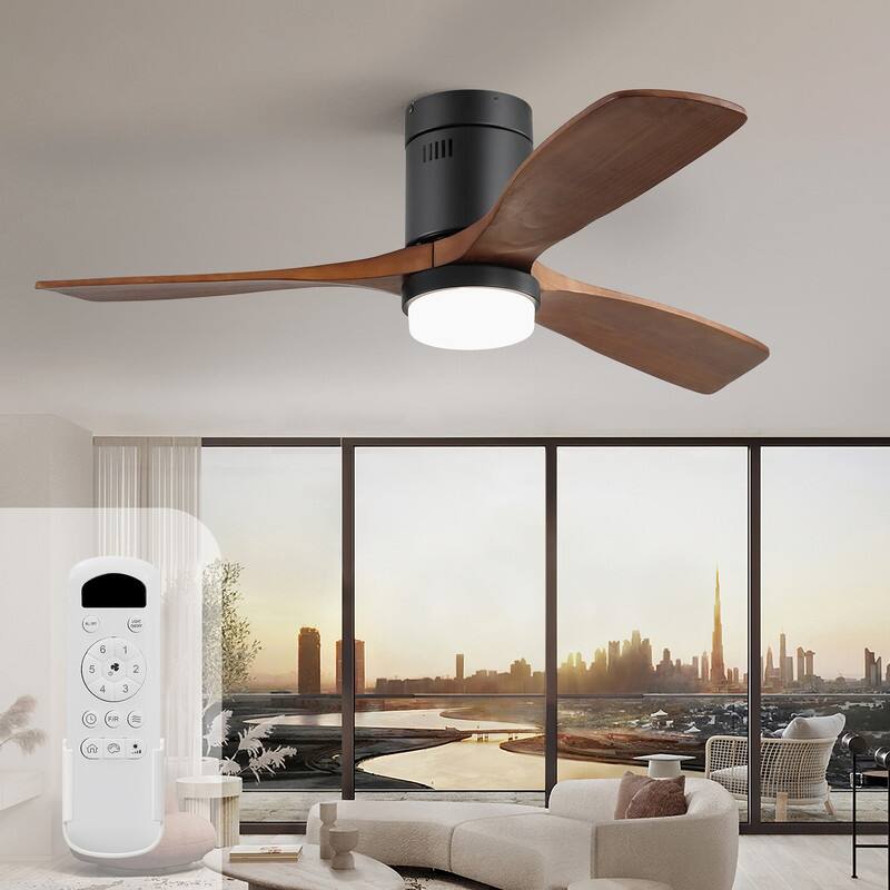 42“/52"/60"/48" Noiseless Walnut Wood Ceiling Fan with Remote Control, Integrated Light Optional - 52'' 52144 Fan with Light