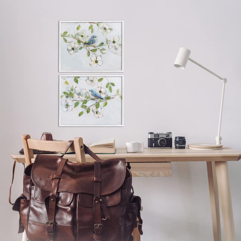 Stupell Perched Bluebirds on Branch Framed Giclee Art Design By Sally Swatland (Set of 2)