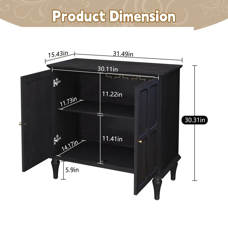31" Mid-Century 2-Door Cabinet with Removable Tall Wine Glass Rack