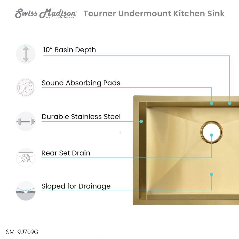 Tourner 27 x 19 Stainless Steel, Single Basin, Undermount Kitchen Sink