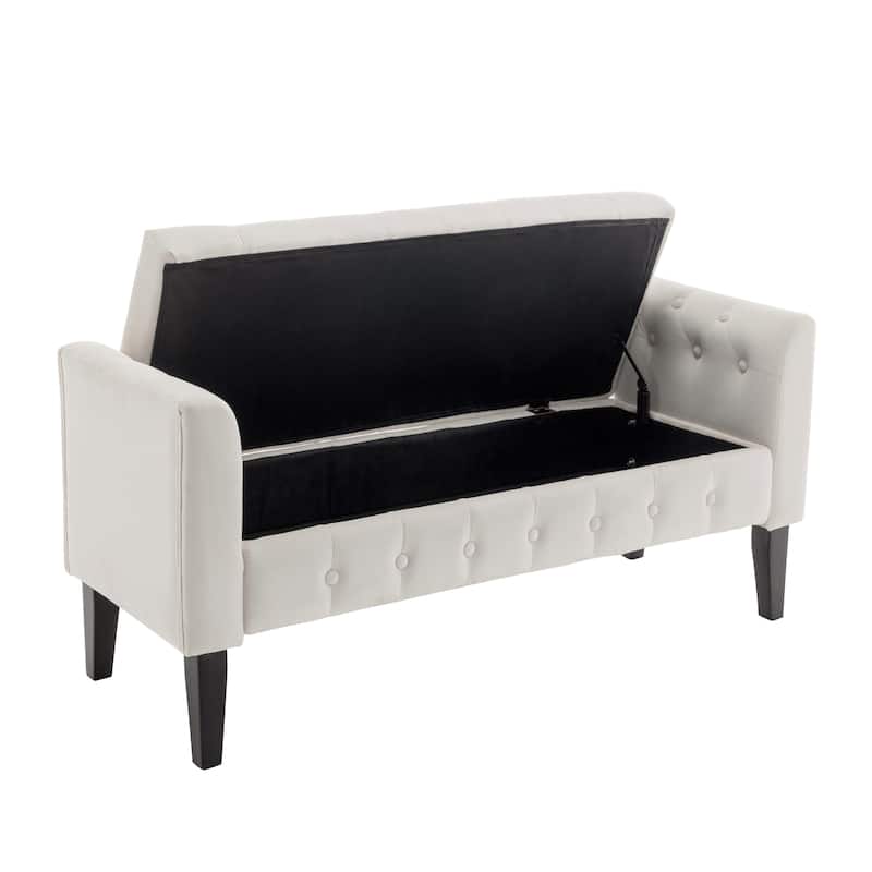 Porthos Home Brett Velvet Storage Bench with Rubberwood Legs