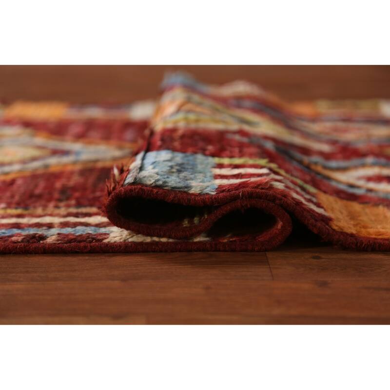 Geometric Red Moroccan Oriental Runner Rug Handmade Wool Carpet - 2'11" x 9'9"