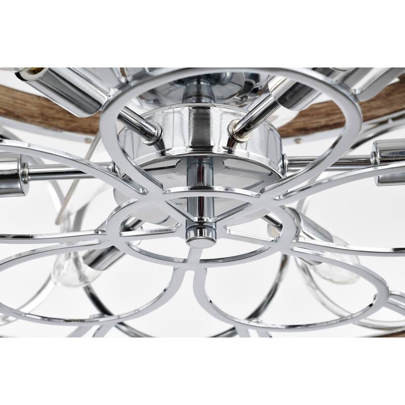 24-inch Chrome and Faux Wood 6 Lights 3 Blades Lighted Ceiling Fan with Remote