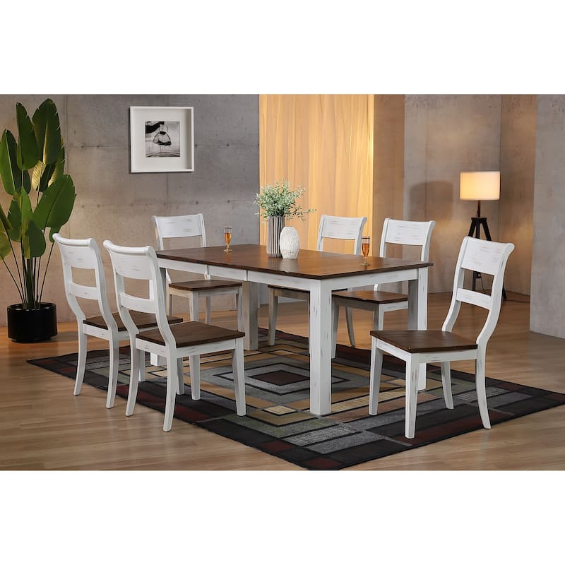 Parsons Distressed Cotton White/ Cocoa Brown 7-Piece Dining Set