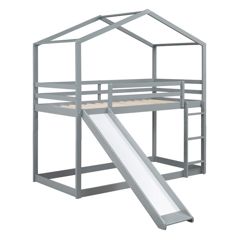Bunk Bed with Roof, Slide and Ladder
