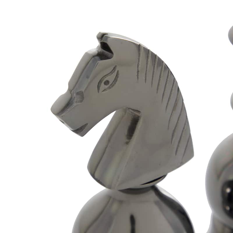 Bold Aluminum Metal King, Knight, Bishop Chess Sculpture (Set of 3) - Gray or Brown
