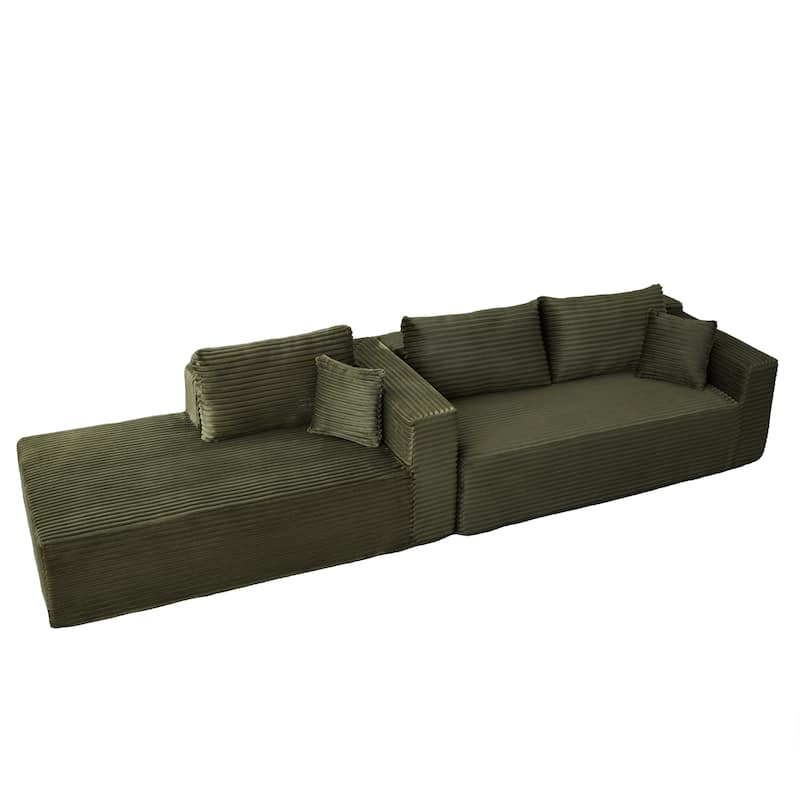 Modular L Shaped Sectional Sofa with Chaise Lounge, Corduroy Upholstered Boneless Sleeper Sofa, Compression Sofa with Deep Seat