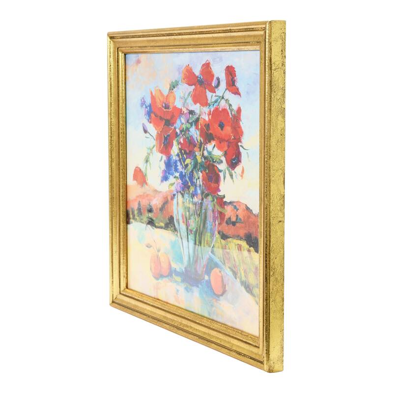 Watercolor Floral Print with Solid Wood Frame - Multi-Color