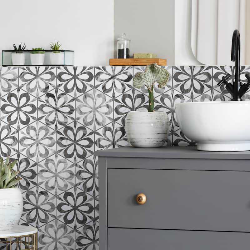 Merola Tile Classico Bardiglio Hex Daisy 7" x 8" Porcelain Floor and Wall Tile