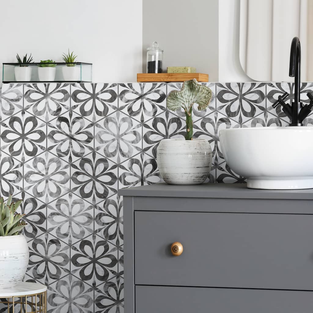 Merola Tile Classico Bardiglio Hex Daisy 7" x 8" Porcelain Floor and Wall Tile