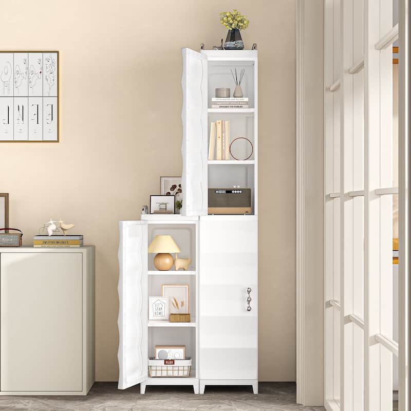 VECELO Freestanding Narrow Storage Bins with Adjustable Shelves PP Plastic Bathroom Storage Unit for Small Spaces Living Room