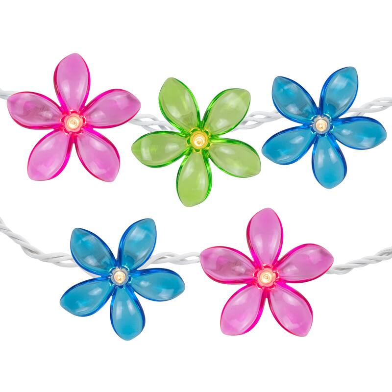 Set of 10 Pink, Blue Green Flower Patio Garden Novelty Lights 2.5