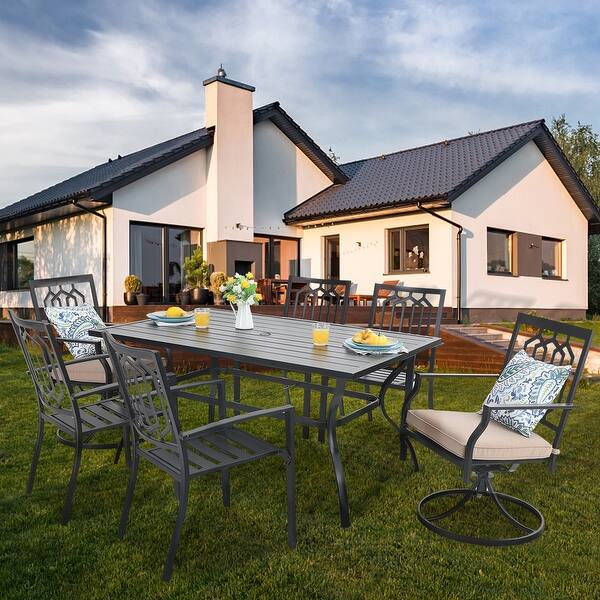 Shop Black Friday Deals On Phi Villa 7 Pcs Outdoor Dining Set Steel Combo Dining Chairs With Cushion And 6 Person Umbrella Table Overstock 32018924