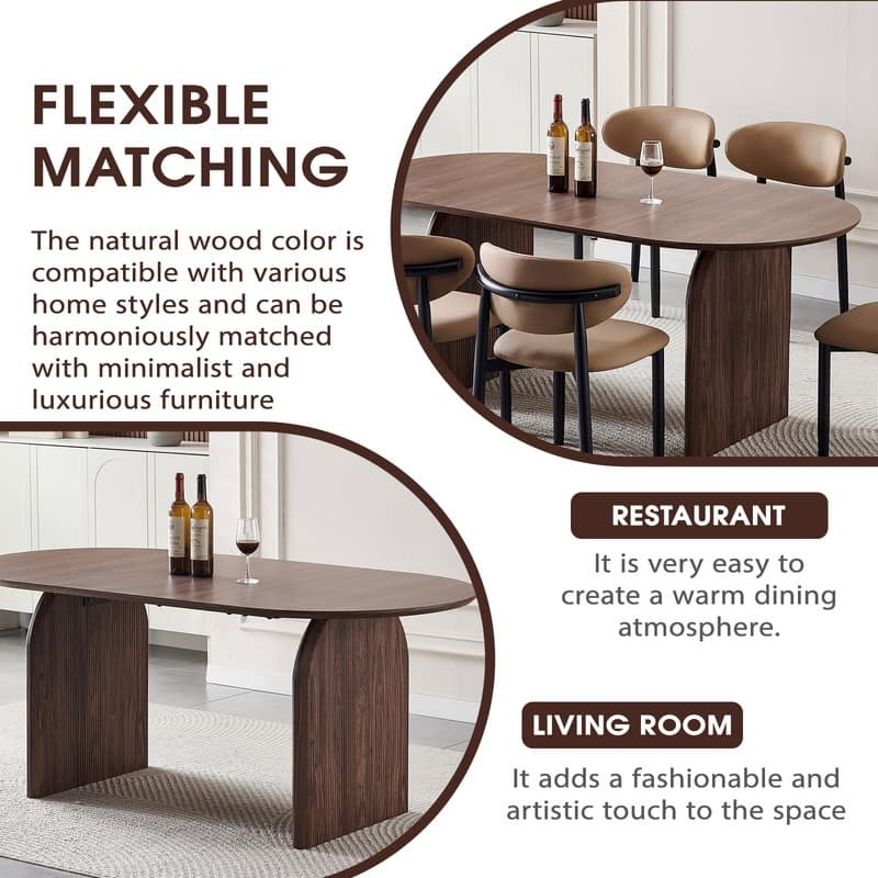 Modern Oval Wooden Dining Table - Double-Column Design