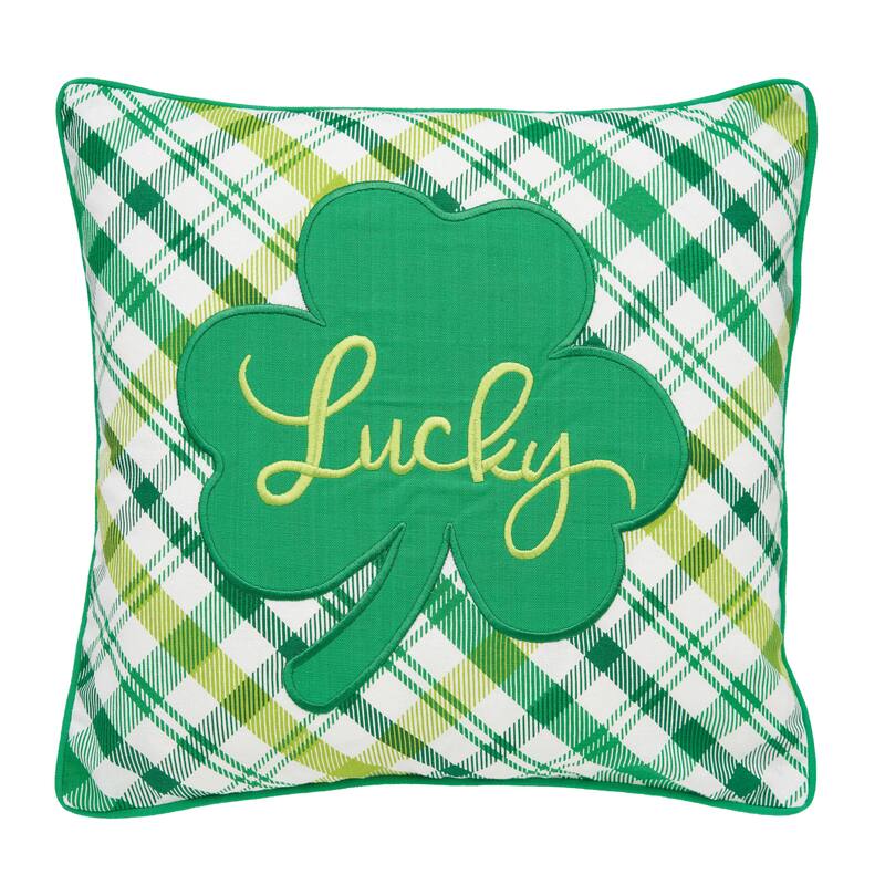 16" x 16" St. Patrick's Day "Lucky" Clover Plaid Square Accent Throw Pillow