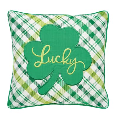 16" x 16" St. Patrick's Day "Lucky" Clover Plaid Square Accent Throw Pillow