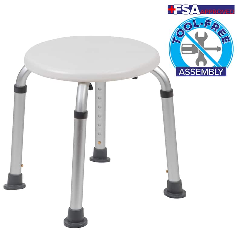 Tool-Free 300 Lb. Capacity, Adjustable White Bath & Shower Stool - 14.25"D x 14.25"W x 14" - 20.75"H