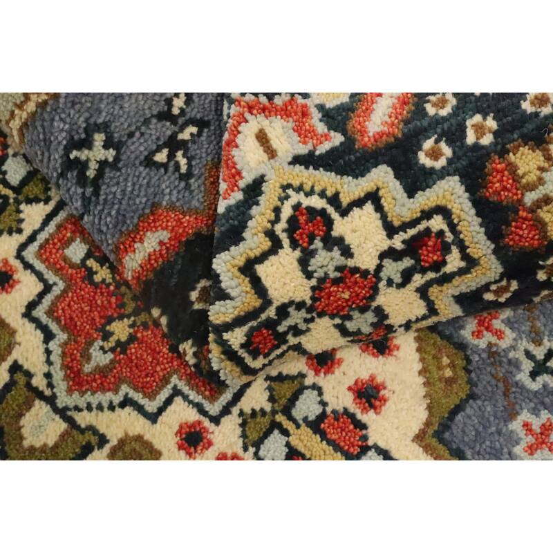 Hand Knotted Oriental 100% Wool Carpet Traditional Geometric Greys & Charcoal Kazak Runner Rug - 9' 9'' X 2' 7''