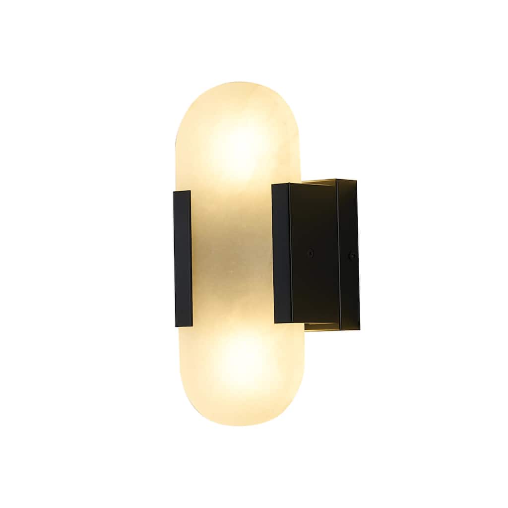 Traditional 2-Light Satin Black LED Alabaster Wall Sconce
