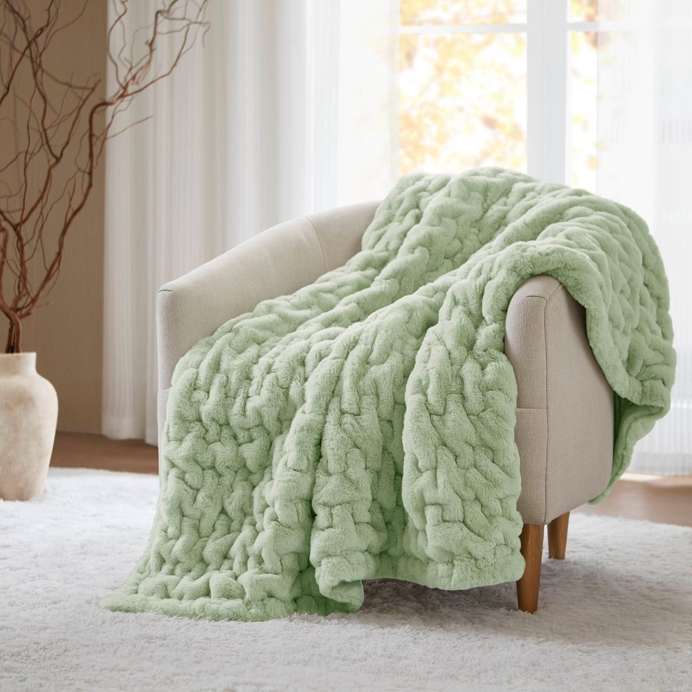 Madison Park Ruched Fur Throw