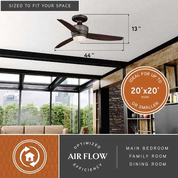 Adrian 44 in. Copper Bronze Low Profile Flush Mount Ceiling Fan, Dark Espresso Blades, LED Light Kit, Remote, 6 Speeds, DC Motor