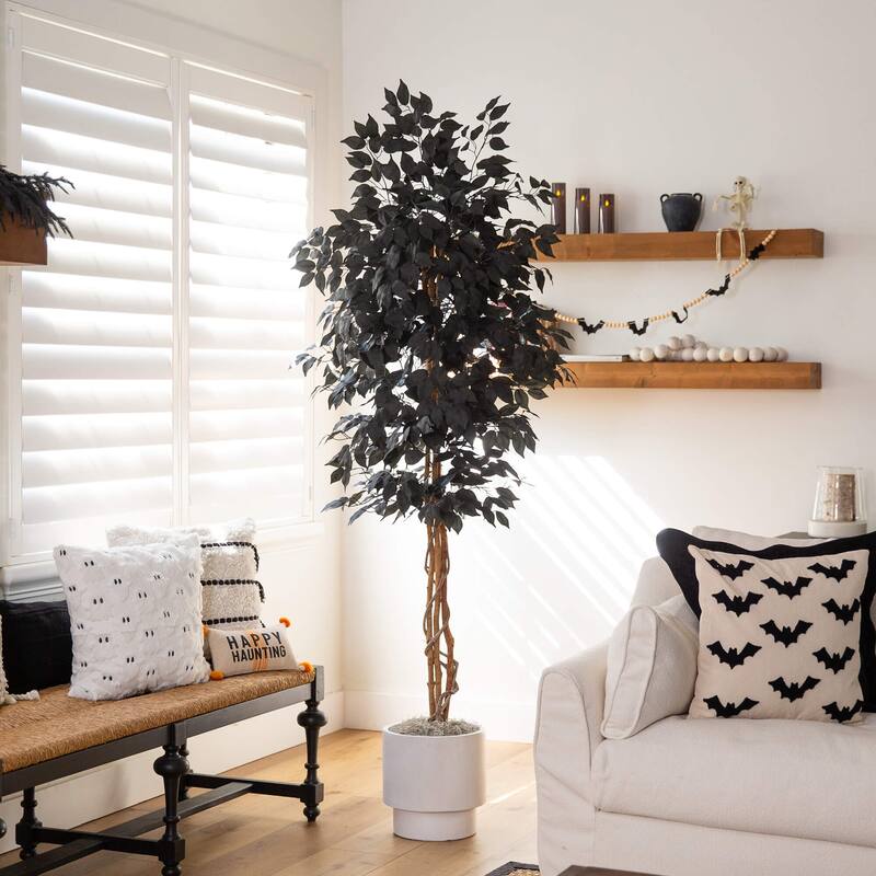 6-ft Artificial Halloween Black Ficus Tree with Natural Trunk