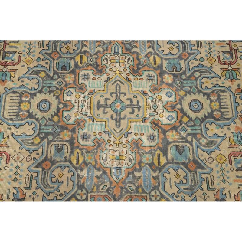 Hand Knotted Oriental 100% Wool Carpet Traditional Floral Beige & Ivories Tabriz Area Rug - 12' 8'' X 9' 5''