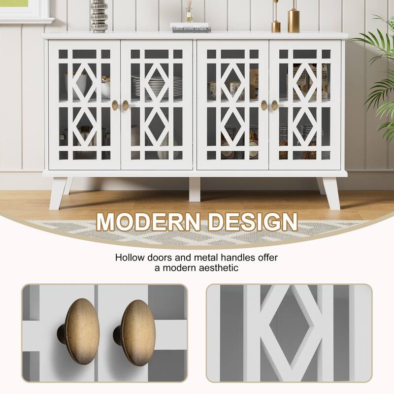 Buffet Cabinet with Storage with 4 Doors Skeletonized Coffee Bar Cabinet Sideboard