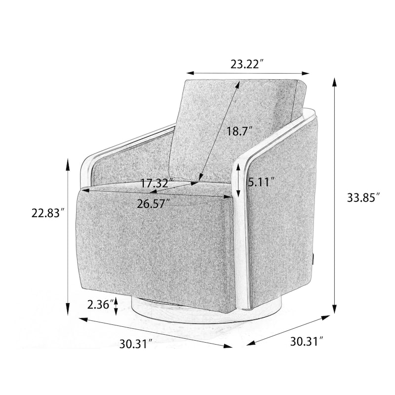 Upholstered Swivel Barrel Chair with Curved Wood Arms