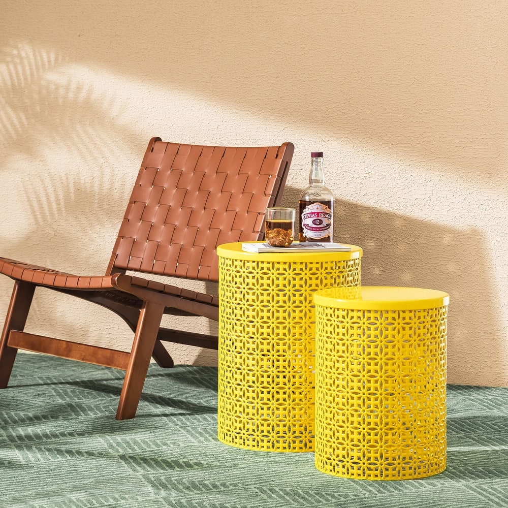 Glitzhome Set of 2 19.25"H & 16.5"H Multi-functional Metal Outdoor Table Garden Stool