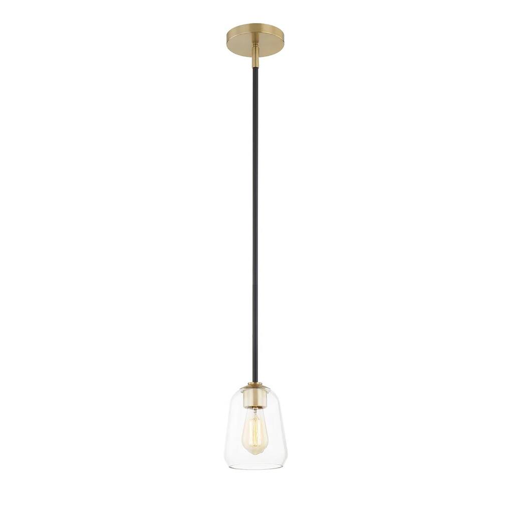 Justice Design Group Arcwell 1-Light Pendant - Clear Glass - Matte Black w/ Brass Accents Finish