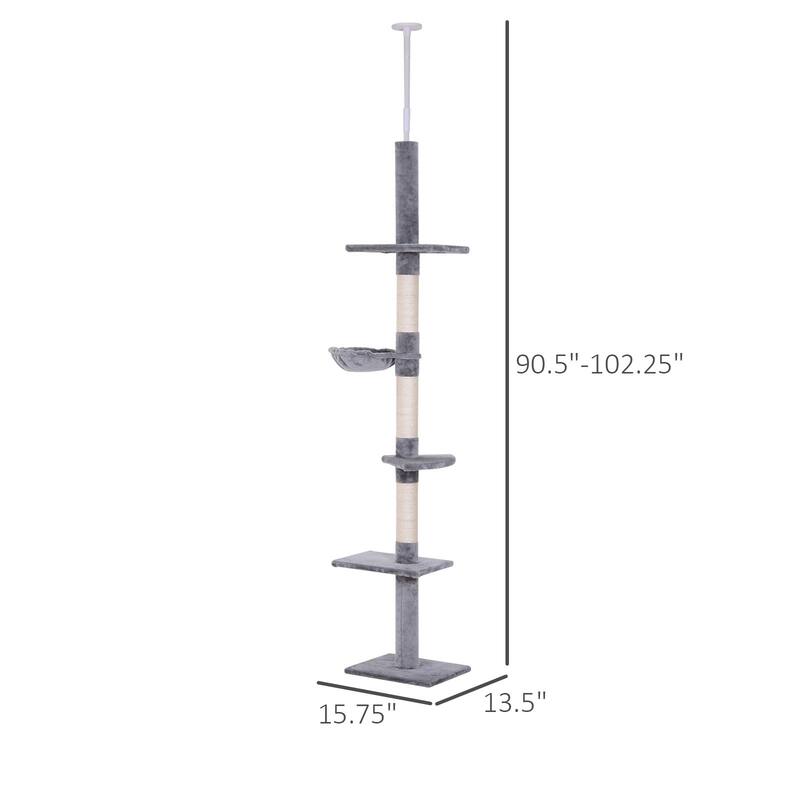 9' Adjustable Height Floor-To-Ceiling Vertical Cat Tree - Grey and White - Gray