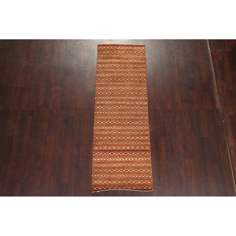Striped Gabbeh Kashkoli Oriental Runner Rug Hand-knotted Wool Carpet - 2'9" x 8'1"