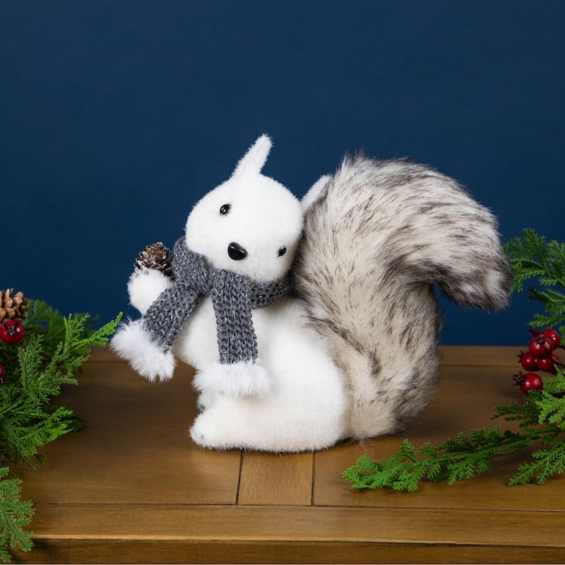Sitting Squirrel with Frosted Pinecone Christmas Figurine - 8"