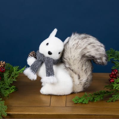 Sitting Squirrel with Frosted Pinecone Christmas Figurine - 8"