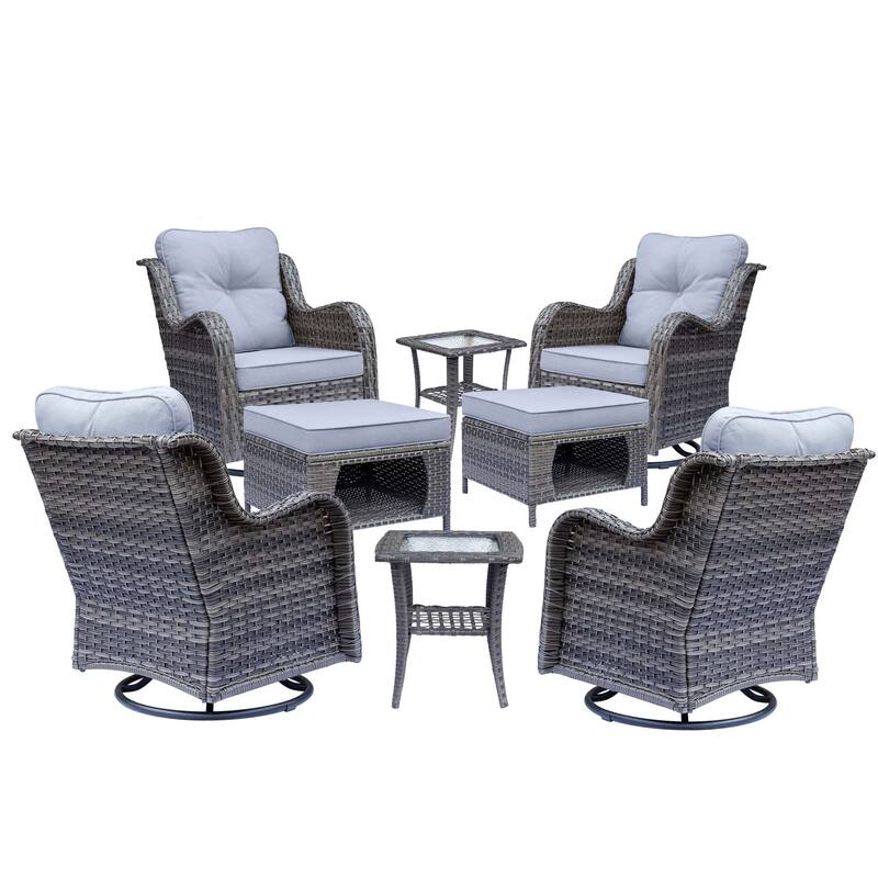 Gray Rattan Outdoor Patio Conversation Sets with Swivel Rocker Chairs