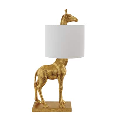 Resin Giraffe Table Lamp with Linen Shade