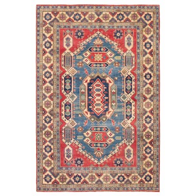 ECARPETGALLERY Hand-knotted Finest Ghazni Blue, Red Wool Rug - 6'6 x 9'7