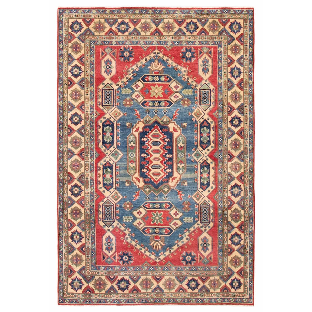 ECARPETGALLERY Hand-knotted Finest Ghazni Blue, Red Wool Rug - 6'6 x 9'7