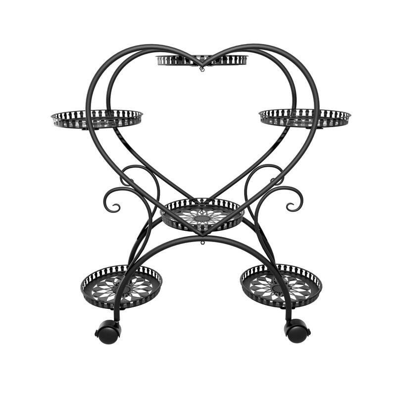 6 Potted Heart Shape Metal Plant Stand Rolling Flower Pot Organizer Display Rack