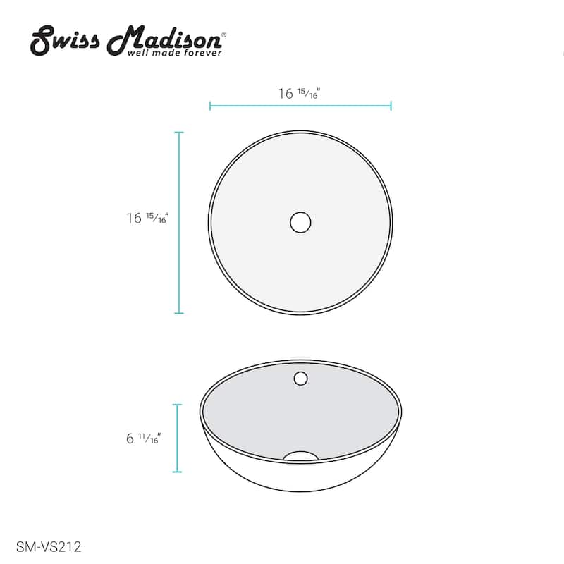 Swiss Madison Sublime® Round Ceramic Bathroom Vessel Sink Bowl