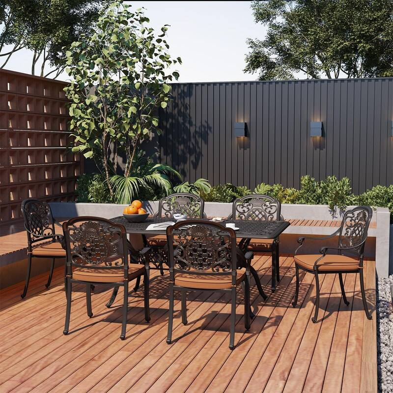 Outdoor Cast Aluminum Patio Chairs Dining Chairs of 2 with Cushion with Adjustable Foot Pads