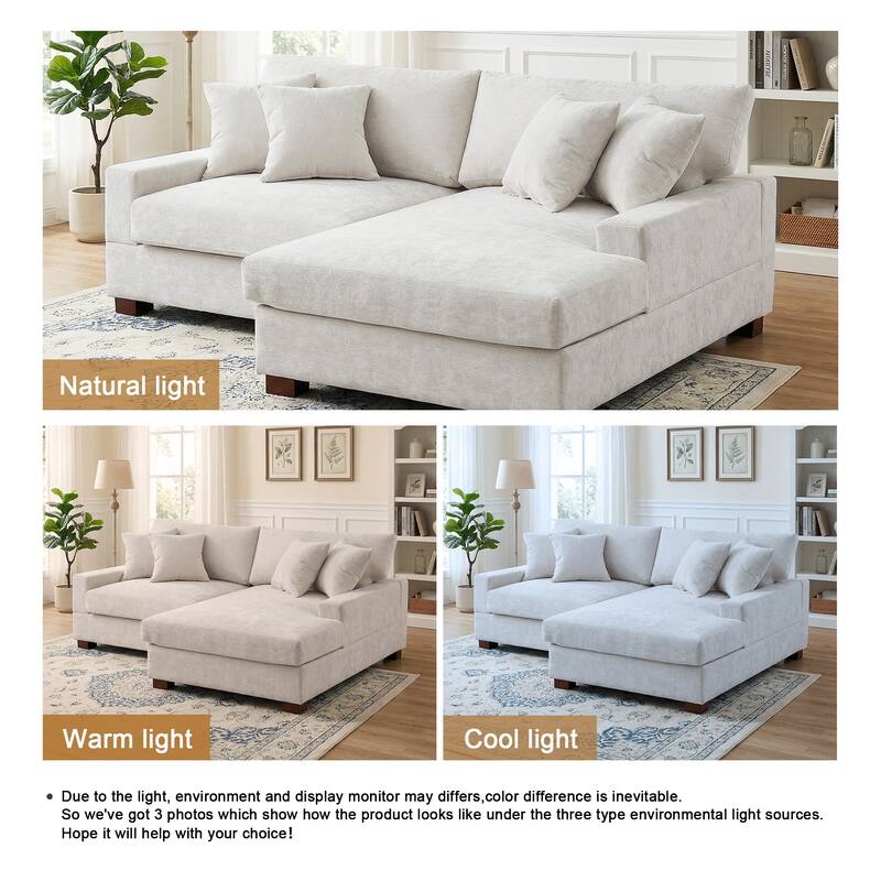 2 Set Chenille Upholstered Modular Sectional Sofa Chaise with Pillows