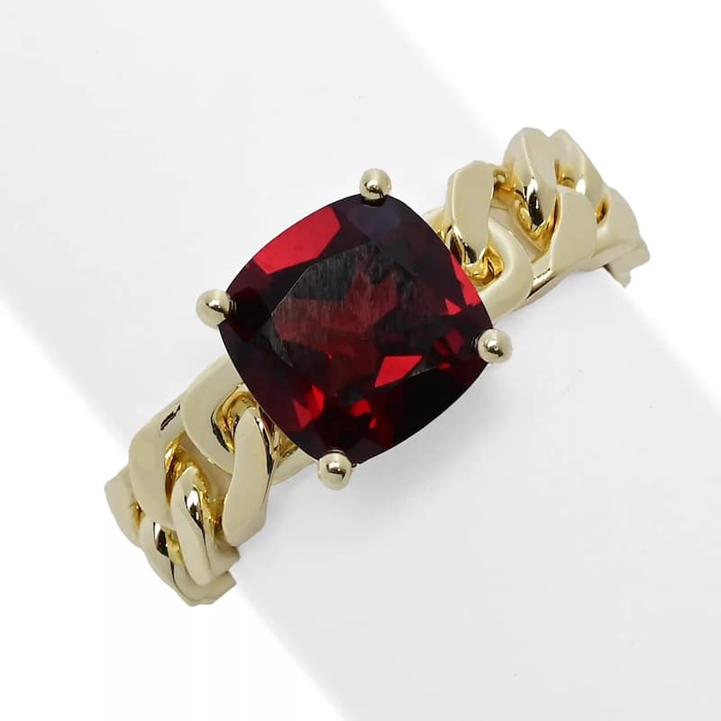 18K Yellow Gold Over Sterling Silver 8mm Cushion Red Garnet Ring