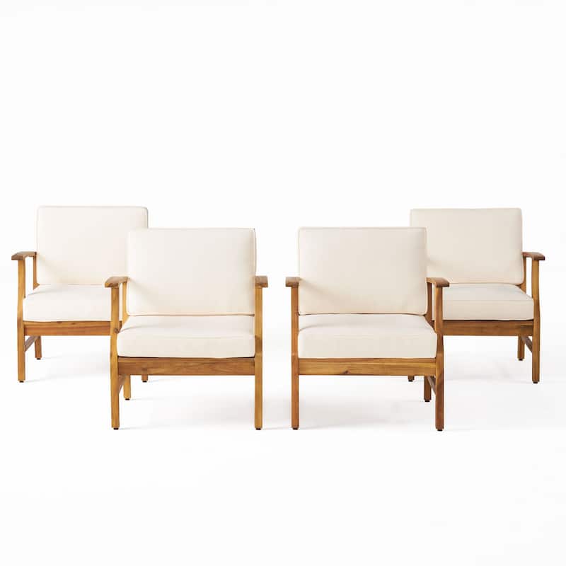 Perla Outdoor Acacia Wood Club Chair with Cushion (Set of 4) by Christopher Knight Home