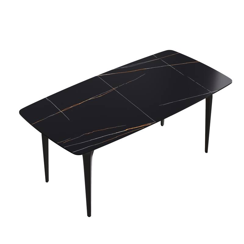 70.87"Modern artificial stone curved black metal leg dining table-can accommodate 6-8 people