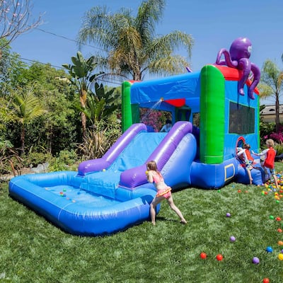 HeroKiddo Octopus Commercial Grade Inflatable Bounce House Water Slide Combo with Splash Pool (Air Blower Included), Lightweight