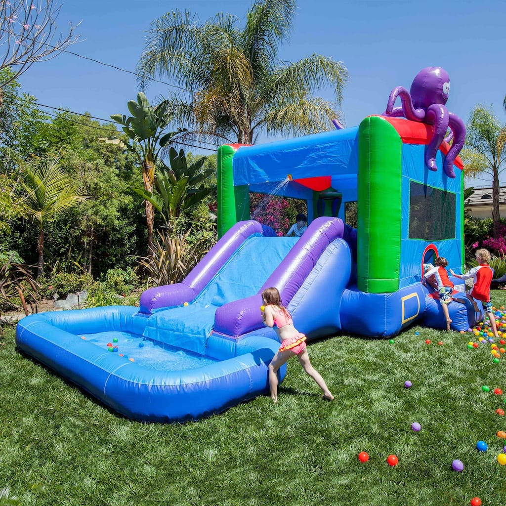 HeroKiddo Octopus Commercial Grade Inflatable Bounce House Water Slide Combo with Splash Pool (Air Blower Included), Lightweight