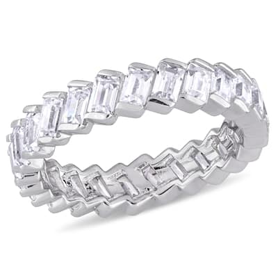 Miadora Baguette shaped CZ Angled Eternity Ring in Sterling Silver